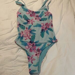 Kulani Kinis Floral One Piece Swimsuit - Pink and Green